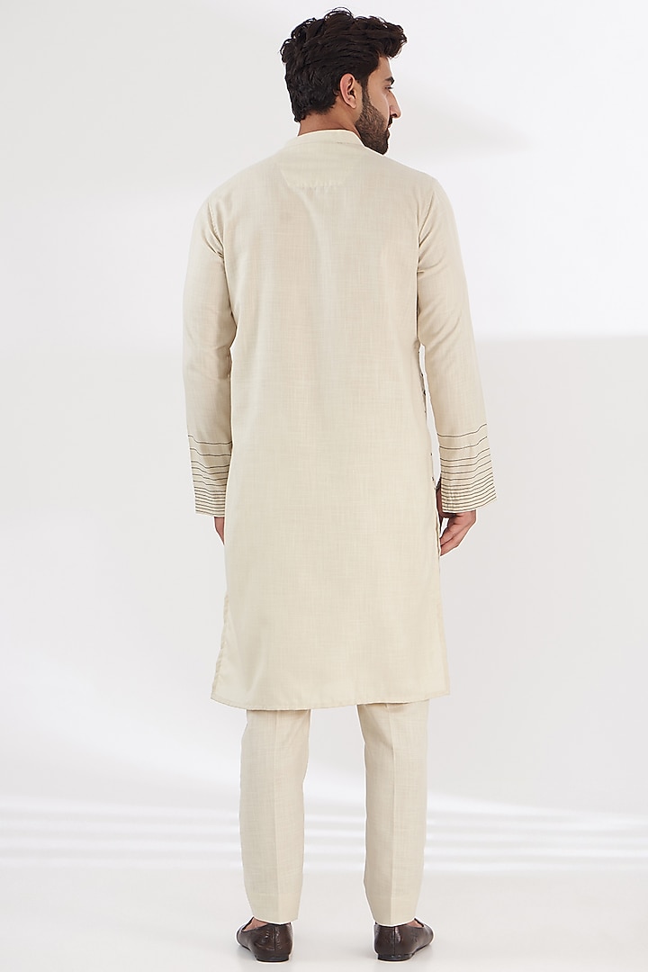 Ivory Ruby Silk Placement Printed Indowestern Set by Manish Nagdeo Men at Pernia's Pop Up Shop