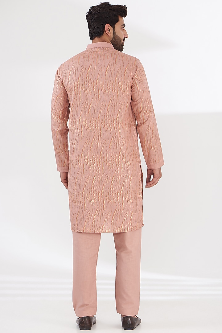 Peach Ruby Silk Abstract Printed Kurta Set by Manish Nagdeo Men at Pernia's Pop Up Shop