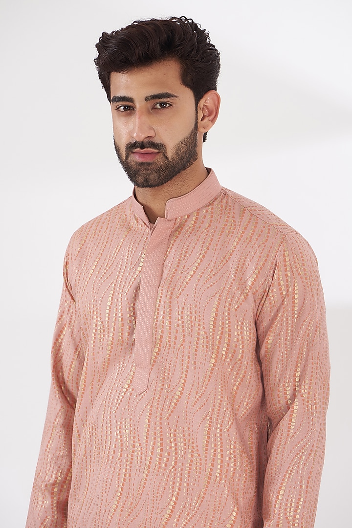 Peach Ruby Silk Abstract Printed Kurta Set by Manish Nagdeo Men at Pernia's Pop Up Shop