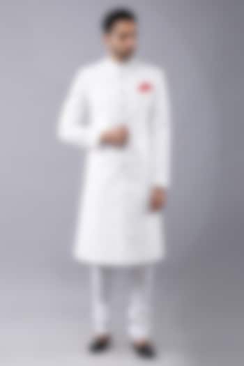 White Banarasi Brocade Wedding Sherwani Set by Manish Nagdeo Men at Pernia's Pop Up Shop