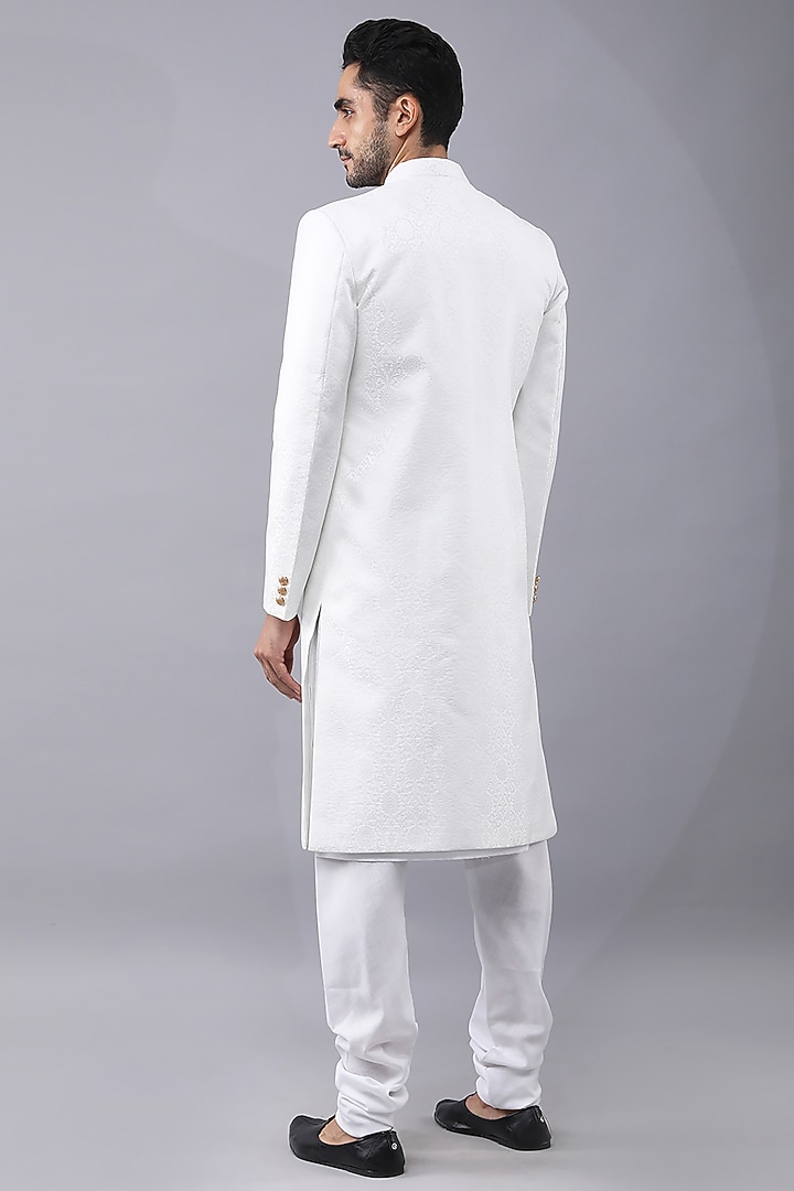 White Banarasi Brocade Wedding Sherwani Set by Manish Nagdeo Men at Pernia's Pop Up Shop