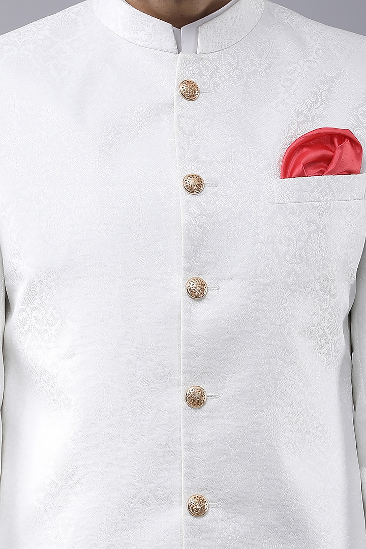 White Banarasi Brocade Wedding Sherwani Set by Manish Nagdeo Men at Pernia's Pop Up Shop