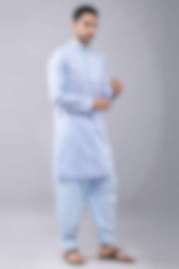 Blue Ruby Silk Printed & Thread Work Kurta Set by Manish Nagdeo Men at Pernia's Pop Up Shop