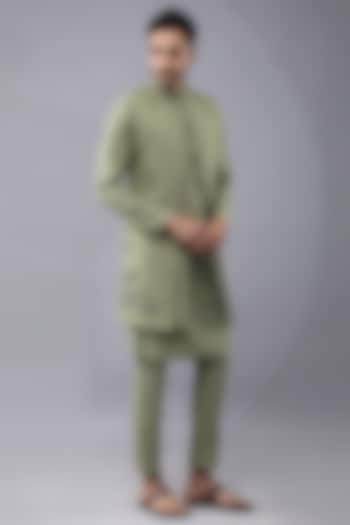 Green Ruby Silk Printed & Embroidered Bundi Jacket Set by Manish Nagdeo Men at Pernia's Pop Up Shop