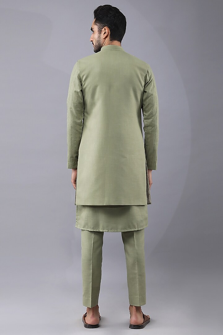 Green Ruby Silk Printed & Embroidered Bundi Jacket Set by Manish Nagdeo Men at Pernia's Pop Up Shop