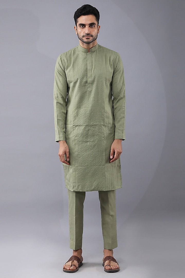 Green Ruby Silk Printed & Embroidered Bundi Jacket Set by Manish Nagdeo Men at Pernia's Pop Up Shop