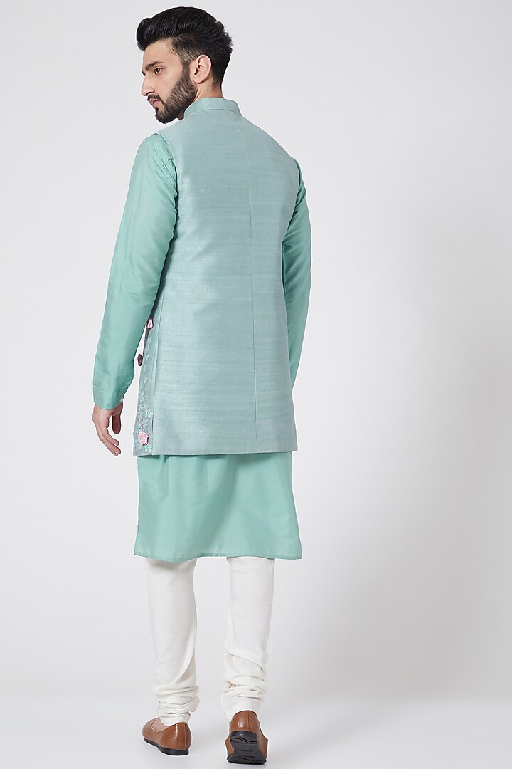 Mint Green Printed Sherwani Set For Boys by Manish Nagdeo - Kids at Pernia's Pop Up Shop
