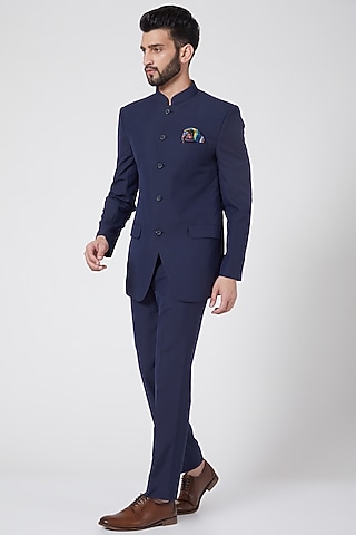 Blue Bandhgala Jacket Set For Boys by Manish Nagdeo - Kids
