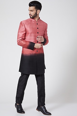 Pink & Black Ombre Sherwani Set For Boys by Manish Nagdeo - Kids