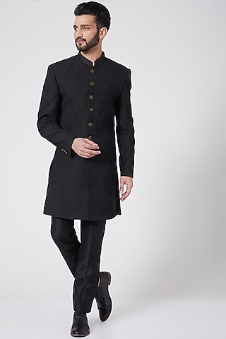 Black Sherwani Set For Boys by Manish Nagdeo - Kids