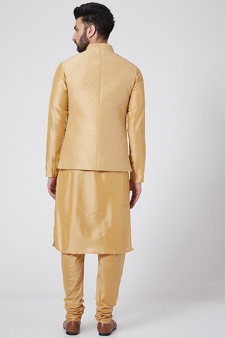Gold kurta Set With Jacket For Boys by Manish Nagdeo - Kids at Pernia's Pop Up Shop