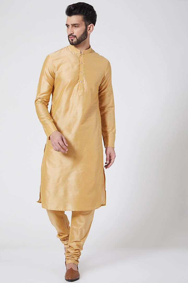 Gold kurta Set With Jacket For Boys by Manish Nagdeo - Kids at Pernia's Pop Up Shop