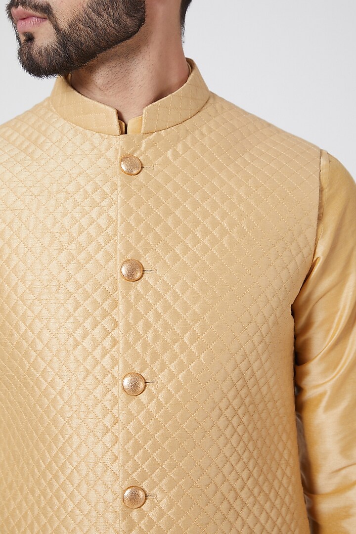 Gold kurta Set With Jacket For Boys by Manish Nagdeo - Kids at Pernia's Pop Up Shop