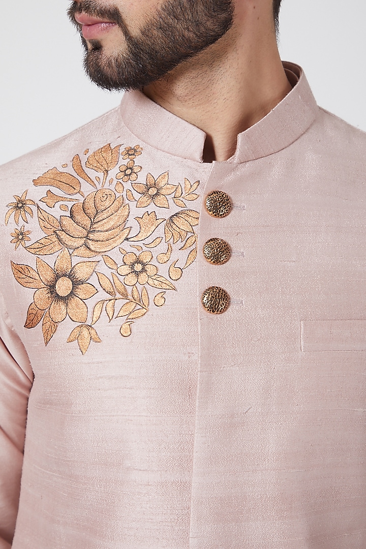 Light Pink Embroidered Kurta Set For Boys by Manish Nagdeo - Kids at Pernia's Pop Up Shop
