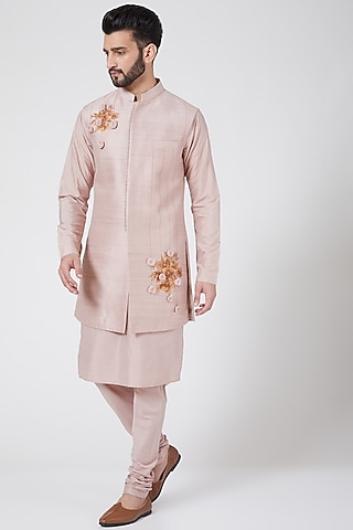 Light Pink Embroidered Sherwani Set For Boys by Manish Nagdeo - Kids