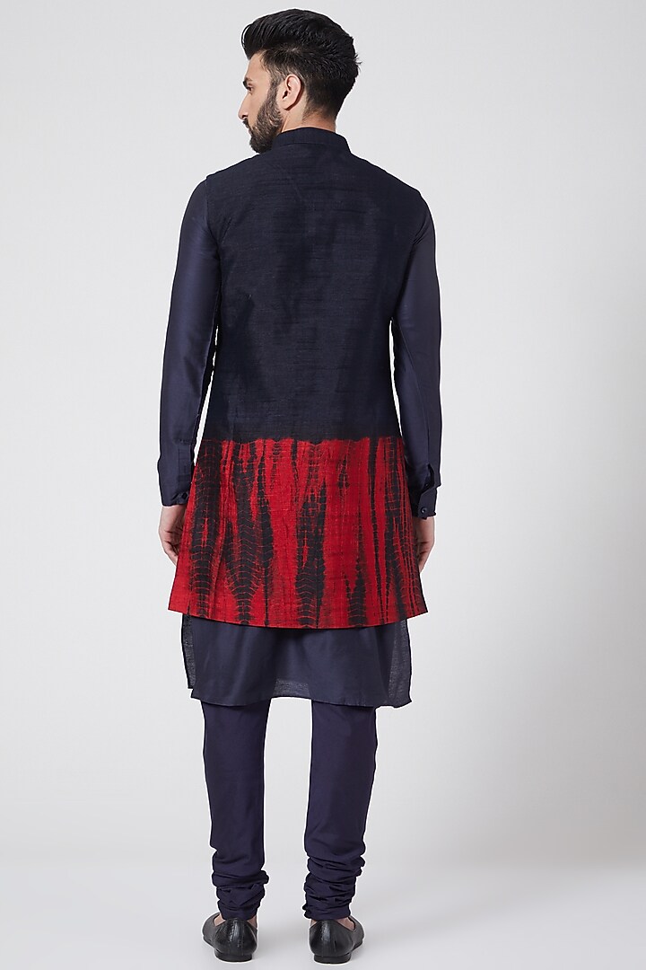 Navy Blue Sleeveless Sherwani Set For Boys by Manish Nagdeo - Kids at Pernia's Pop Up Shop