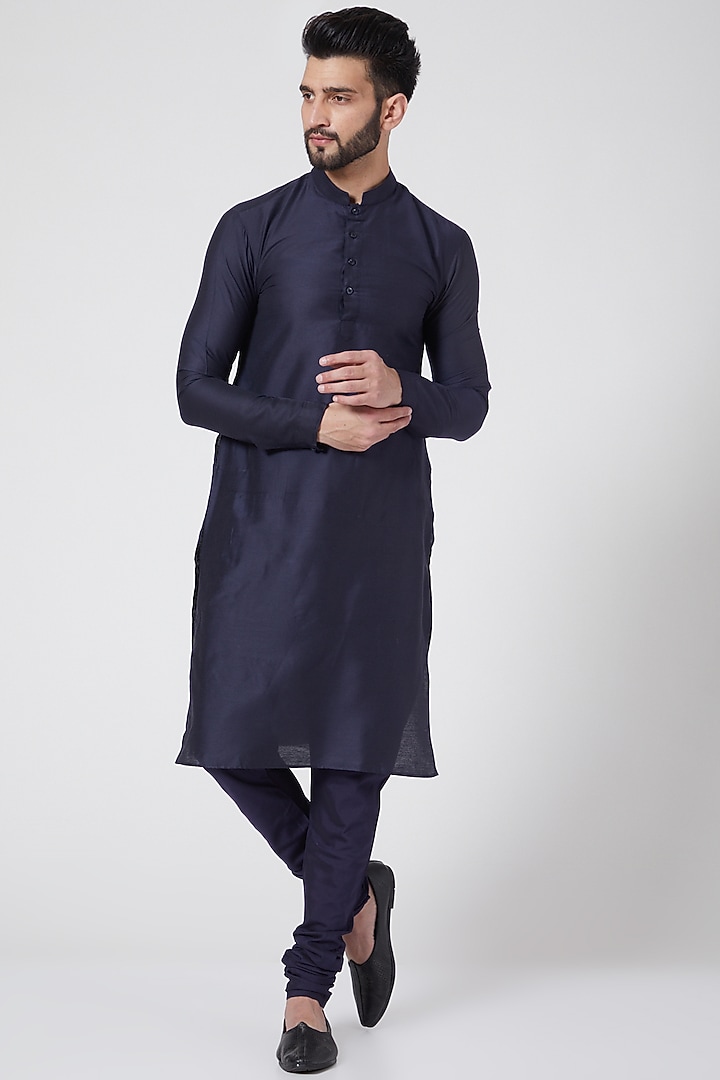Navy Blue Sleeveless Sherwani Set For Boys by Manish Nagdeo - Kids at Pernia's Pop Up Shop