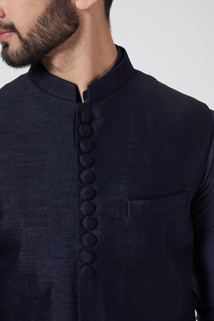 Navy Blue Sleeveless Sherwani Set For Boys by Manish Nagdeo - Kids at Pernia's Pop Up Shop