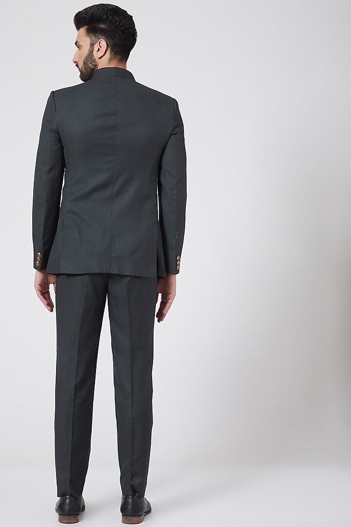 Basil Green Bandhgala Jacket Set For Boys by Manish Nagdeo - Kids at Pernia's Pop Up Shop