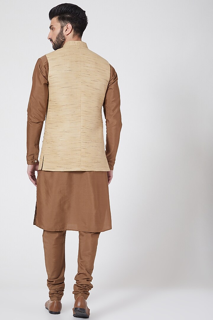 Beige Embroidered Jacket Set For Boys by Manish Nagdeo - Kids at Pernia's Pop Up Shop
