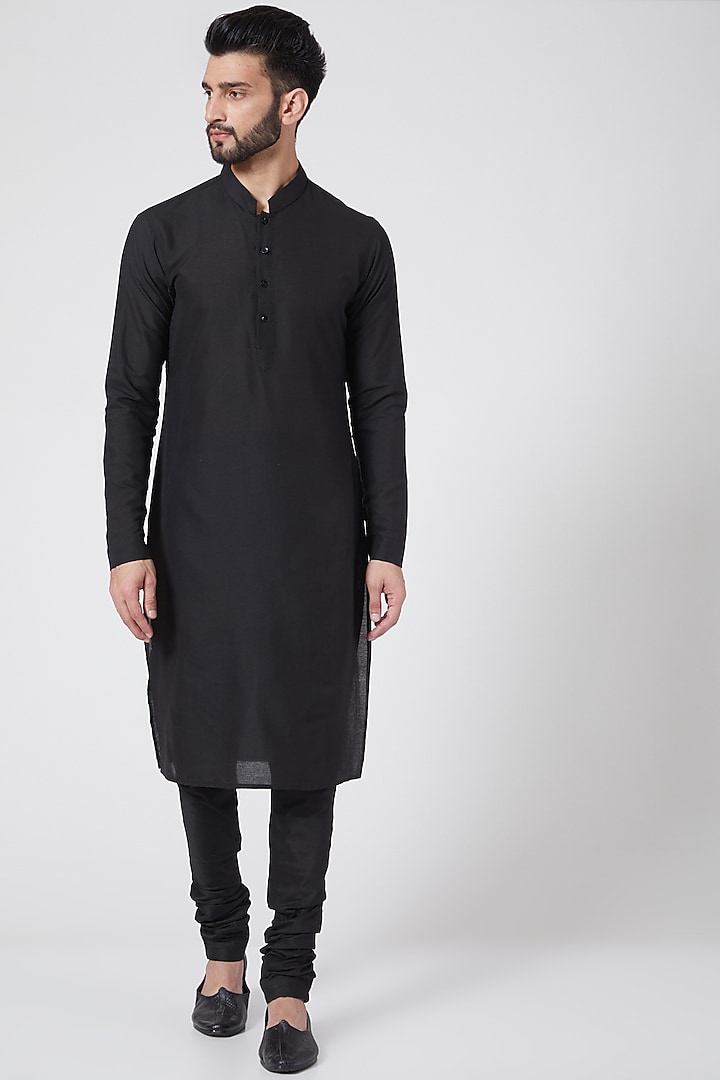 Black Kurta Set With Nehru Jacket For Boys by Manish Nagdeo - Kids at Pernia's Pop Up Shop