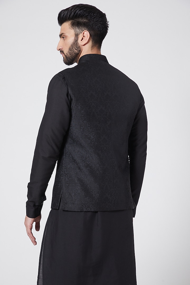 Black Kurta Set With Jacket For Boys by Manish Nagdeo - Kids at Pernia's Pop Up Shop