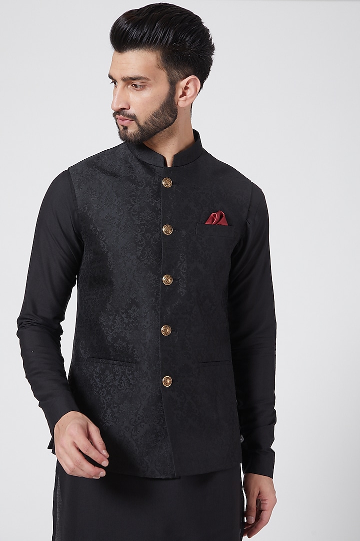 Black Kurta Set With Jacket For Boys by Manish Nagdeo - Kids at Pernia's Pop Up Shop