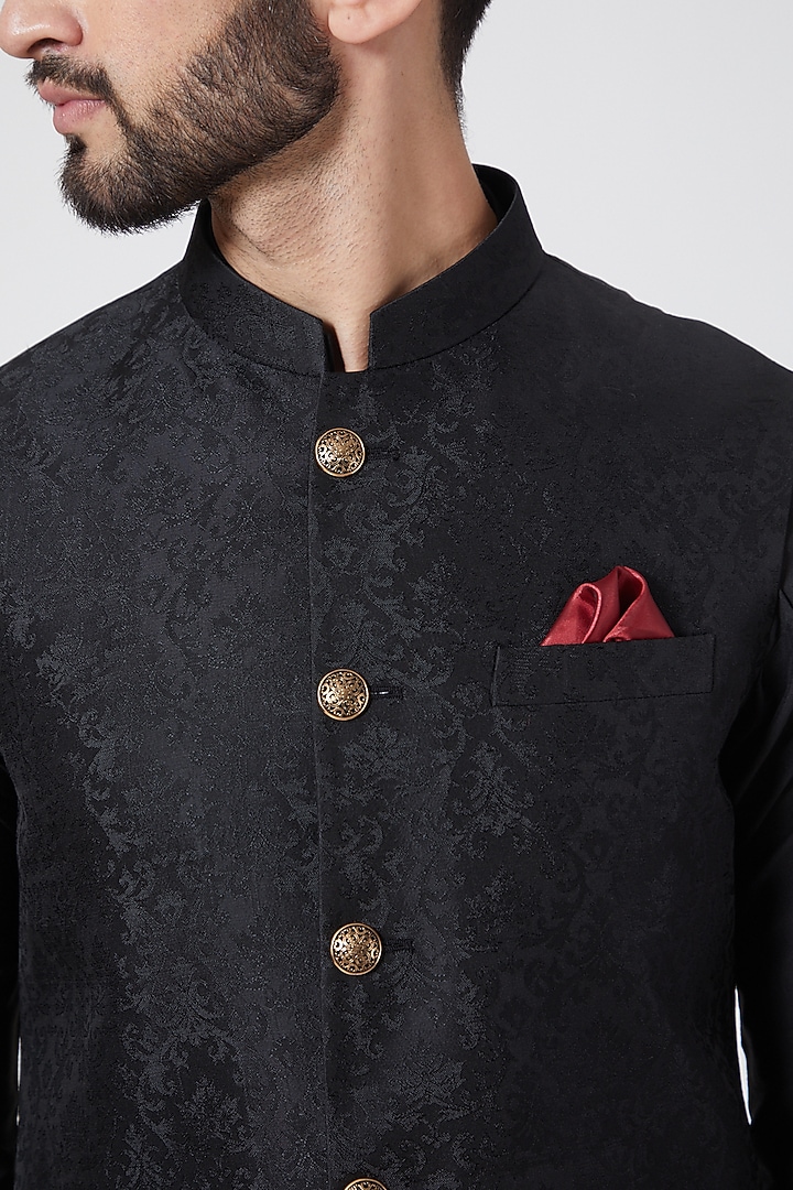 Black Kurta Set With Jacket For Boys by Manish Nagdeo - Kids at Pernia's Pop Up Shop