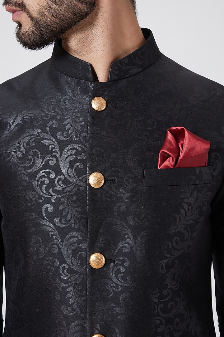 Black Kurta Set With Printed Jacket For Boys by Manish Nagdeo - Kids at Pernia's Pop Up Shop