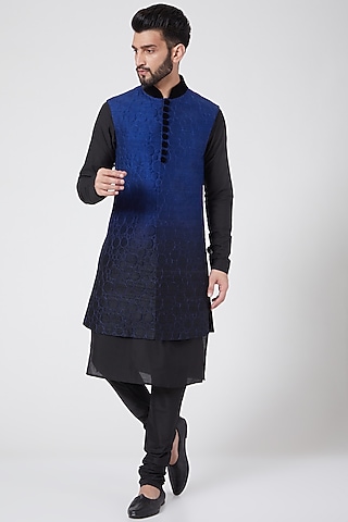 Black & Blue Sherwani Set For Boys by Manish Nagdeo - Kids