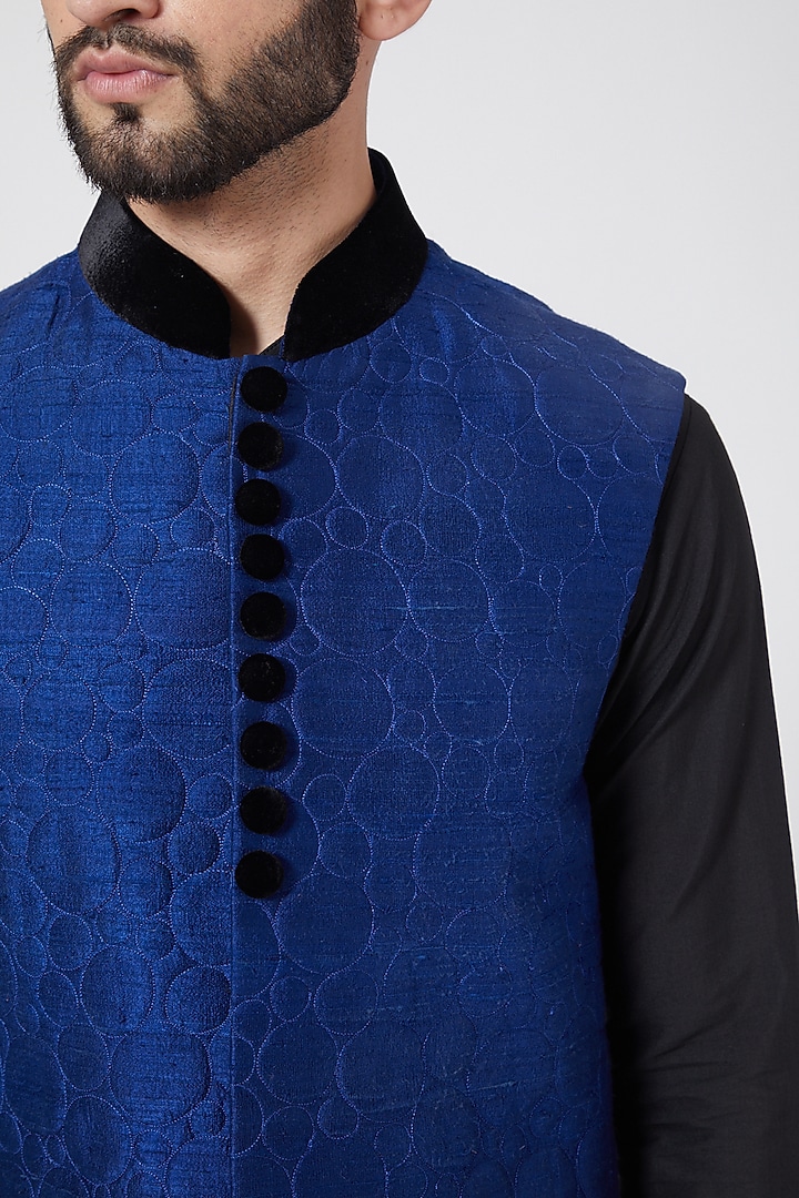 Black & Blue Sherwani Set For Boys by Manish Nagdeo - Kids at Pernia's Pop Up Shop
