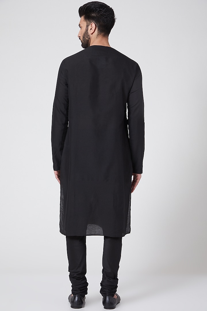 Black Round Neck Kurta Set For Boys by Manish Nagdeo - Kids at Pernia's Pop Up Shop