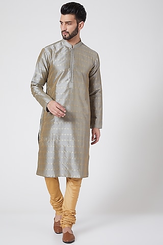 Grey Jacquard Kurta Set For Boys by Manish Nagdeo - Kids