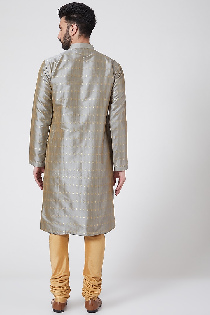Grey Jacquard Kurta Set For Boys by Manish Nagdeo - Kids at Pernia's Pop Up Shop
