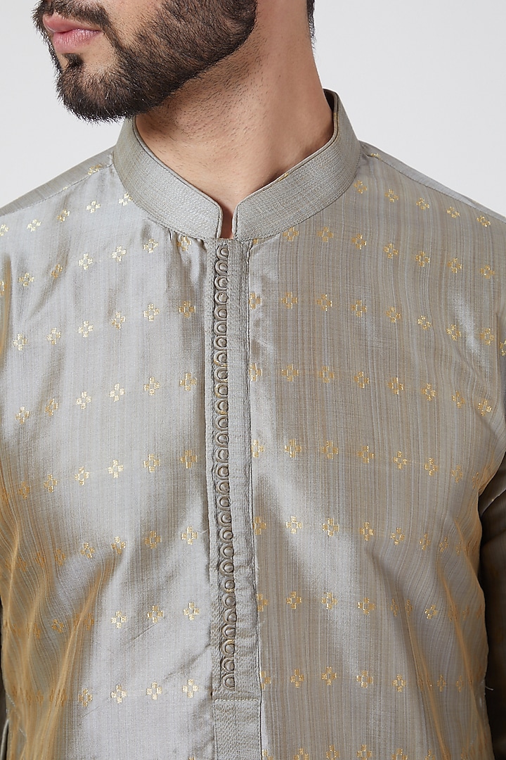 Grey Jacquard Kurta Set For Boys by Manish Nagdeo - Kids at Pernia's Pop Up Shop