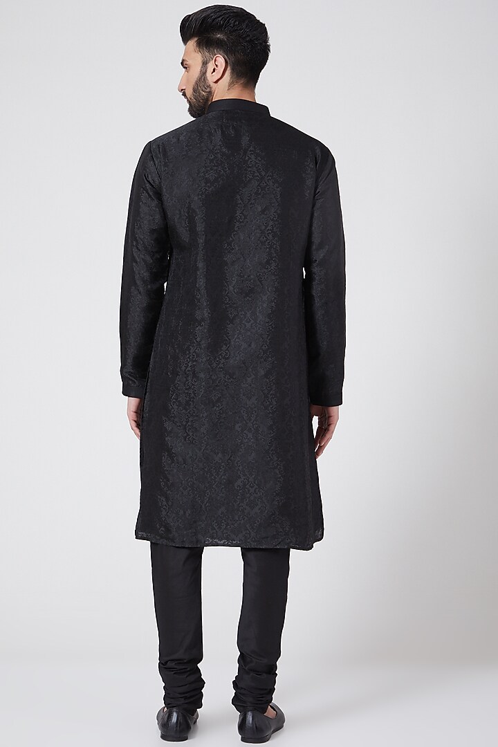 Black Brocade Kurta Set For Boys by Manish Nagdeo - Kids at Pernia's Pop Up Shop