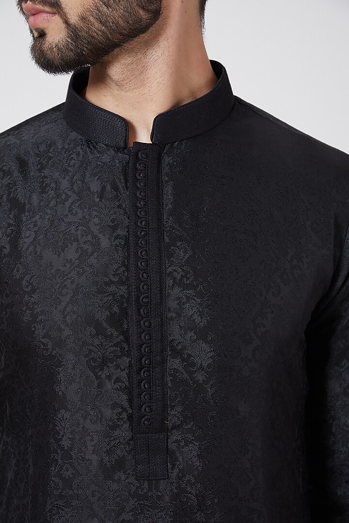 Black Brocade Kurta Set For Boys by Manish Nagdeo - Kids at Pernia's Pop Up Shop