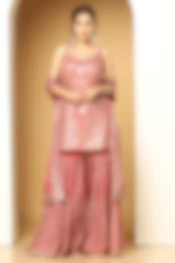 Onion Pink Chinon Chiffon Sequins Work Party Wear Sharara Set by MeenaGurnam at Pernia's Pop Up Shop