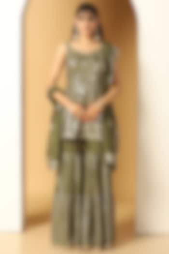 Sab Green Chinon Chiffon Sequins Work Party Wear Sharara Set by MeenaGurnam at Pernia's Pop Up Shop