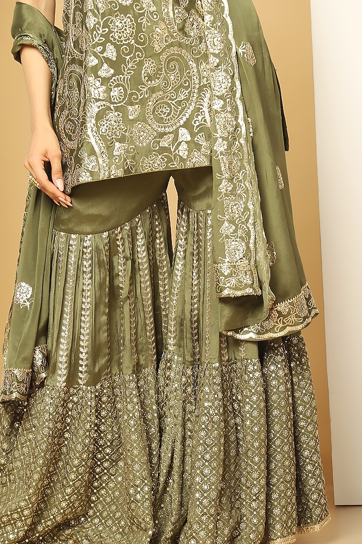 Sab Green Chinon Chiffon Sequins Work Party Wear Sharara Set by MeenaGurnam at Pernia's Pop Up Shop
