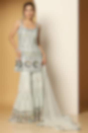 Sea Blue Georgette Sequins Embroidered Party Wear Sharara Set by MeenaGurnam at Pernia's Pop Up Shop