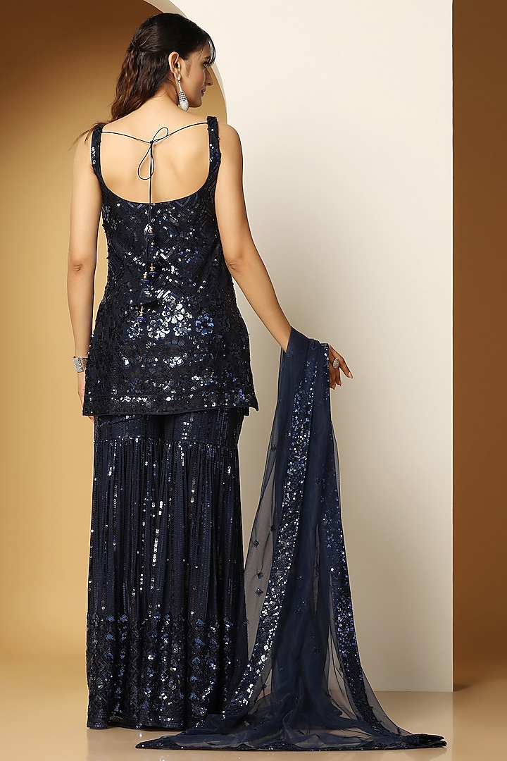 Blue Georgette Sequins Party Wear Sharara Set by MeenaGurnam at Pernia's Pop Up Shop