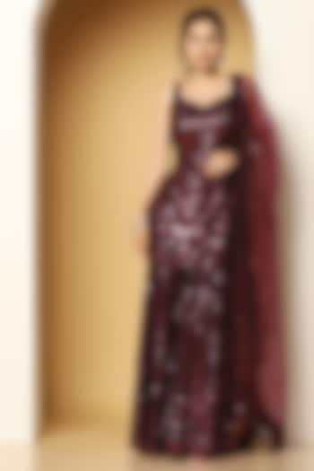 Purple Georgette Sequins Party Wear Sharara Set by MeenaGurnam at Pernia's Pop Up Shop