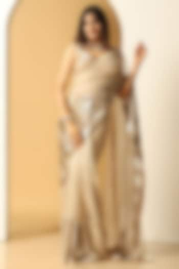 Gold Net Sequins Embroidered Saree Set by MeenaGurnam