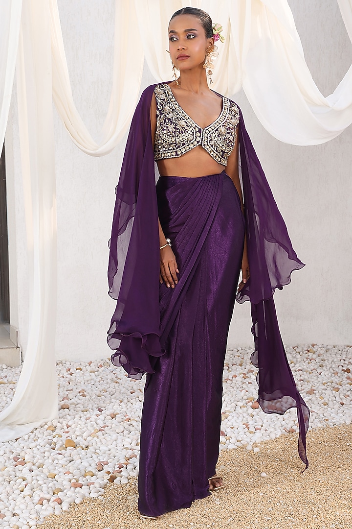 Wine Organza Cape Set by MeenaGurnam at Pernia's Pop Up Shop