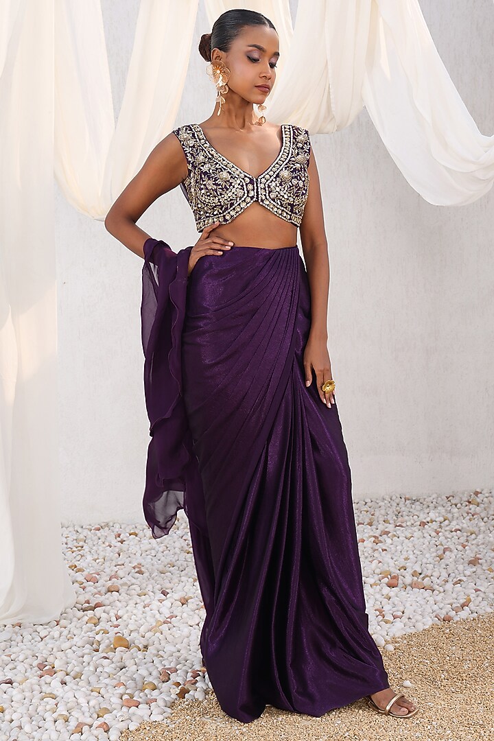 Wine Organza Cape Set by MeenaGurnam at Pernia's Pop Up Shop