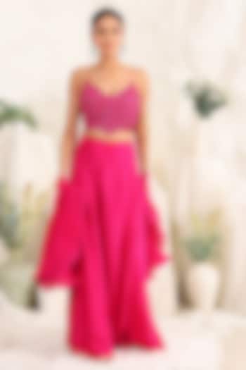 Magenta Silk Party Wear Sharara Set by MeenaGurnam at Pernia's Pop Up Shop