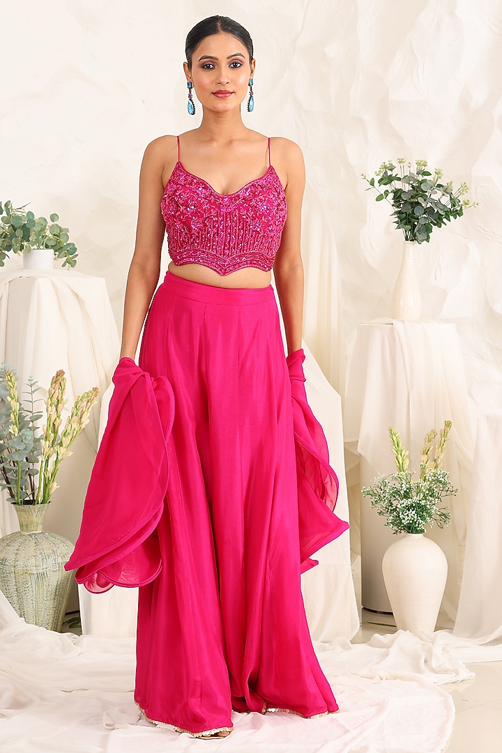 Magenta Silk Party Wear Sharara Set by MeenaGurnam at Pernia's Pop Up Shop