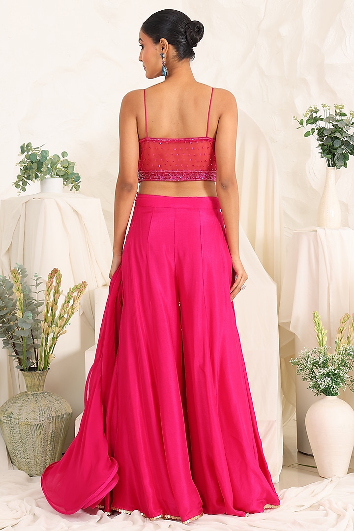 Magenta Silk Party Wear Sharara Set by MeenaGurnam at Pernia's Pop Up Shop