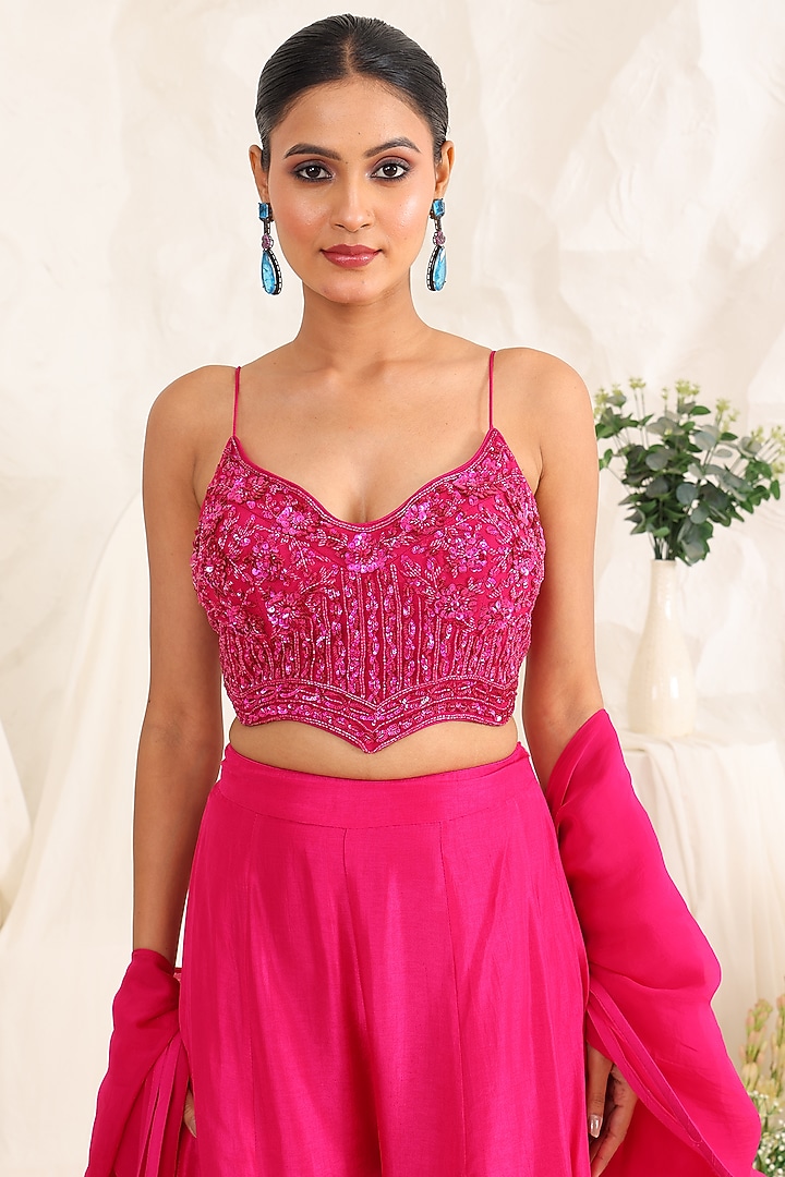 Magenta Silk Party Wear Sharara Set by MeenaGurnam at Pernia's Pop Up Shop